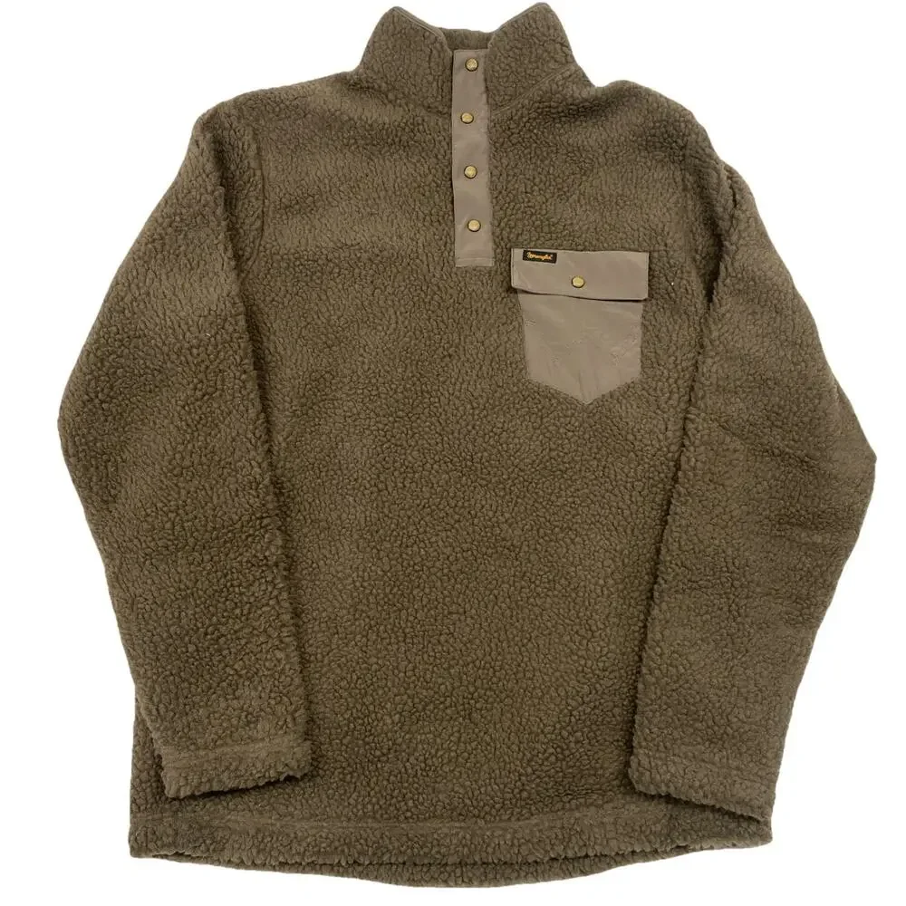 Wrangler Fleece Pullover Mens Thick w/ Wood Snaps Front Pocket